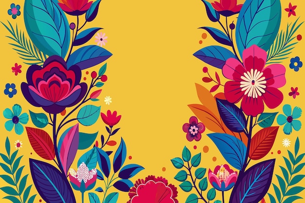 Vector un colorido diseño floral con un fondo amarillo