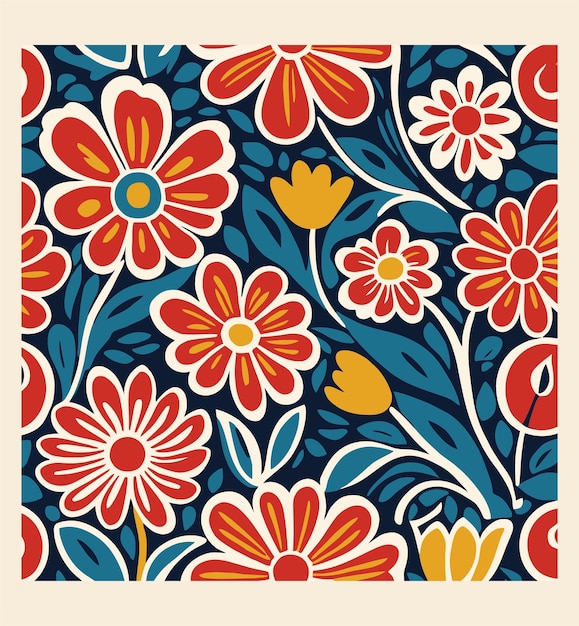 un colorido diseño floral con muchos colores y un fondo azul