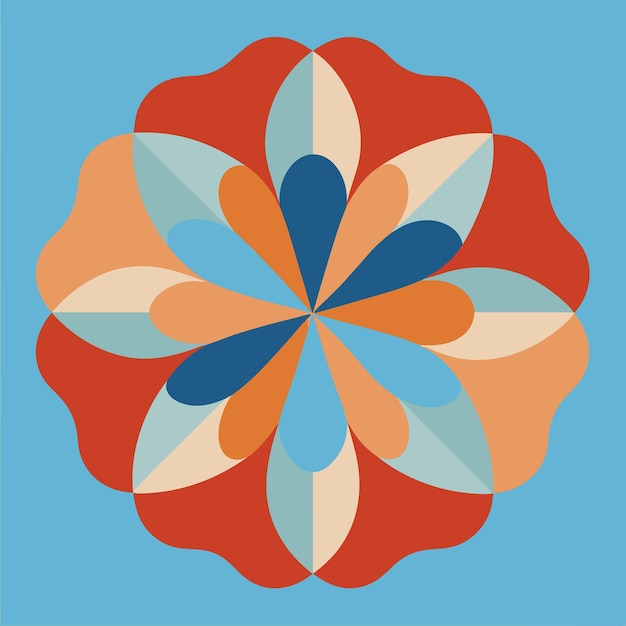 un colorido diseño de flores se muestra en un fondo rojo y azul
