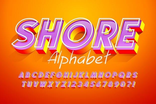 Colorido diseño de fuente de pantalla 3d, alfabeto, letras