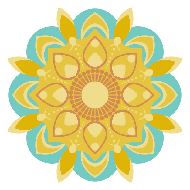 Colorido diseño de mandala floral con patrones amarillos y azules