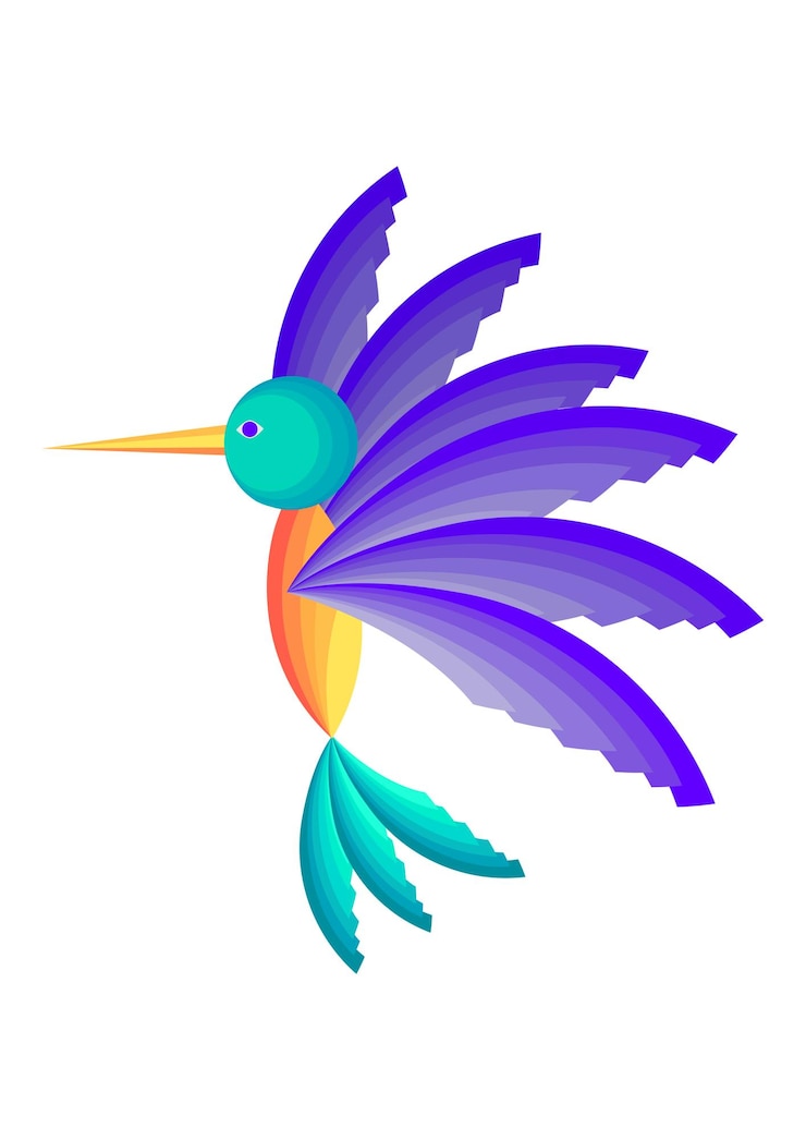 Vector el colorido diseño plano de colibri aislado sobre un fondo blanco