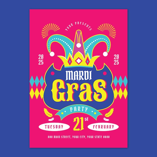 Colorido diseño plano Mardi Gras Póster