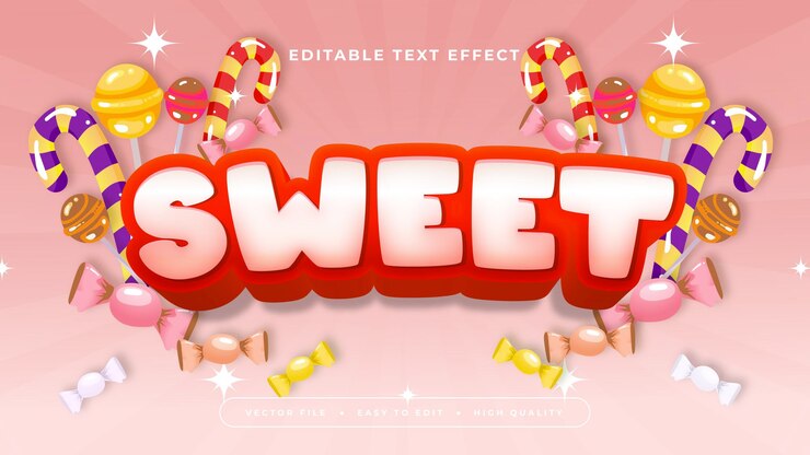 Vector colorido dulce estilo de fuente de efecto de texto editable en 3d