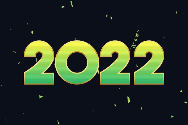 Vector colorido efecto de texto de año nuevo 2022 o fondo de confeti de celebración