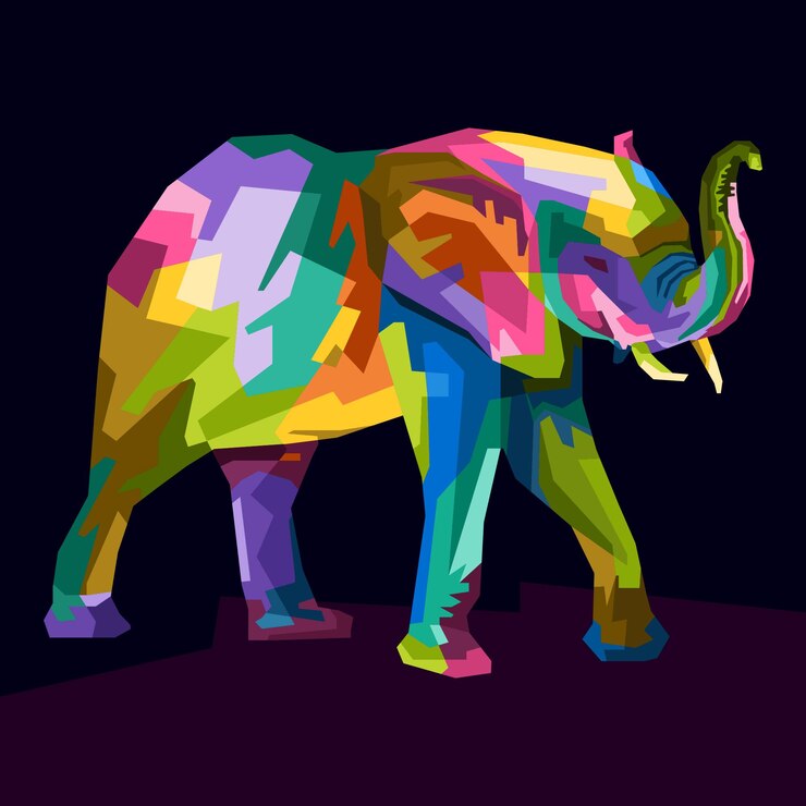 Vector colorido elefante arte pop retrato aislado decoración