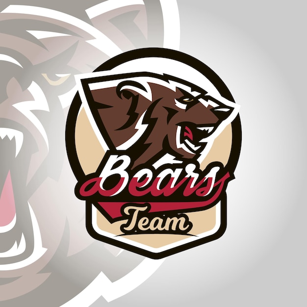 Vector colorido emblema logo gruñendo y listo para atacar oso grizzly peligroso depredador el bosque habitante ilustración vectorial estilo dinámico y deportivo impreso en camisetas