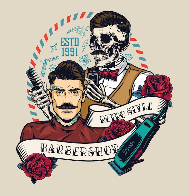 Vector colorido emblema vintage de barbería