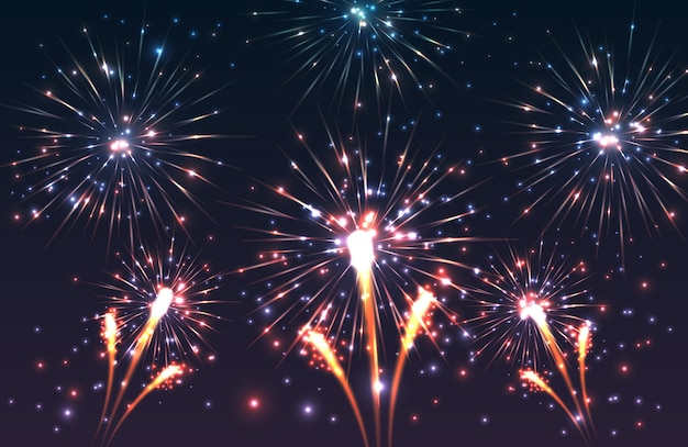 Un colorido espectáculo de fuegos artificiales por la noche