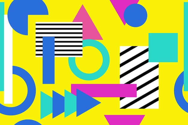 Colorido estilo memphis fondo nostálgico o retro 80s 90s vector de papel tapiz de patrones sin fisuras