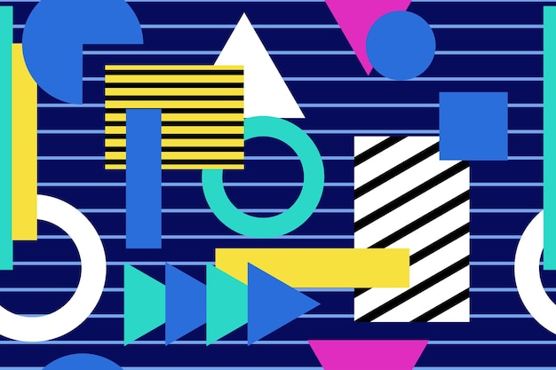 Colorido estilo memphis fondo nostálgico o retro 80s 90s vector de papel tapiz de patrones sin fisuras