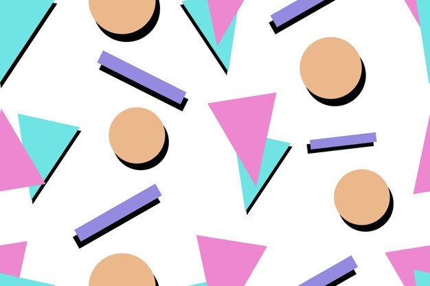 Colorido estilo memphis fondo nostálgico o retro 80s 90s vector de papel tapiz de patrones sin fisuras