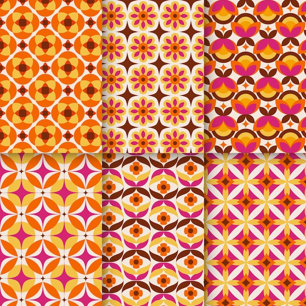 Colorido floral Retro Hippie Groovy Vintage Flor geométrica abstracta Patrón sin costuras.