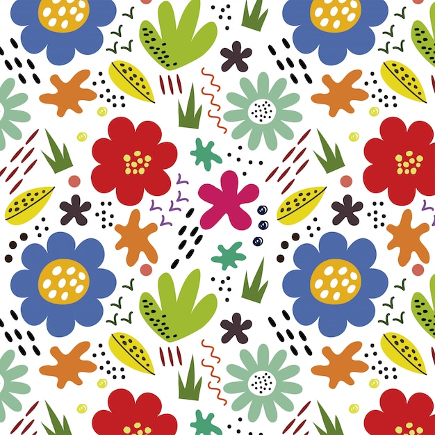 Colorido fondo floral dibujado a mano de primavera