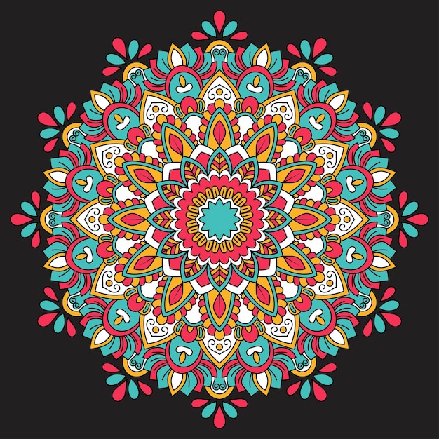 Colorido fondo de mandala floral Vector dibujado a mano arte de garabateo Flor decorativa