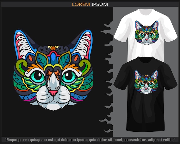 Vector colorido gato cabeza mandala artes aislado en blanco y negro camiseta