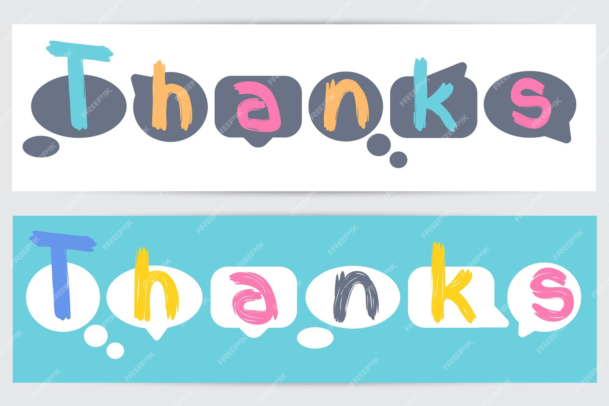 Colorido gracias en estilo de dibujos animados nota de agradecimiento  letras frescas diseño de vacaciones para tarjeta de banner web tarjeta de  felicitación ilustración vectorial | Vector Premium