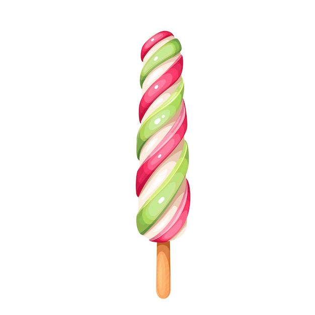 Colorido helado de frutas retorcidas en la ilustración de vector de palo