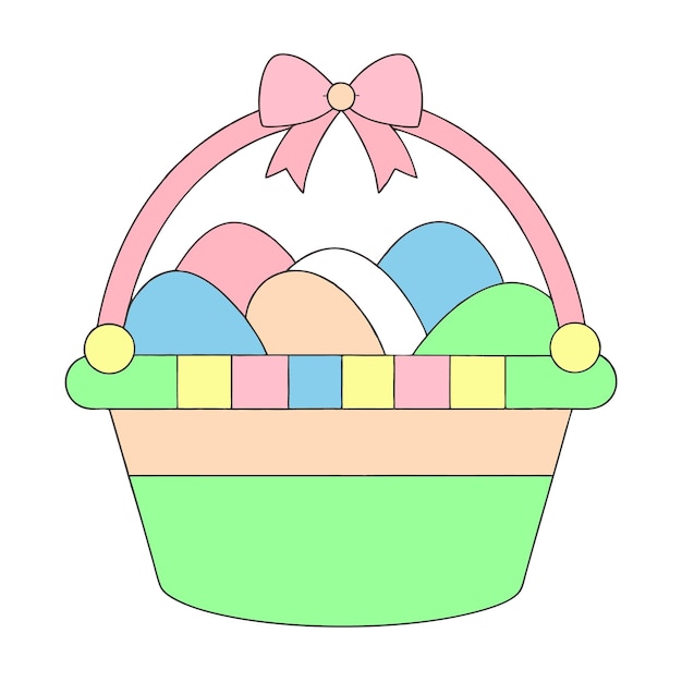 un colorido huevo de Pascua con un arco en él y un dibujo de un colorido huevos de Pascua