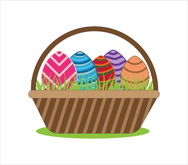 Colorido, huevo de pascua, en, cesta, vector