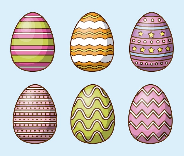 Colorido icono de huevos de pascua en fondo azul