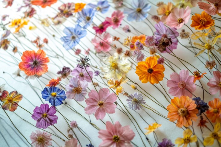 Vector un colorido lecho de flores extendido con un patrón floral
