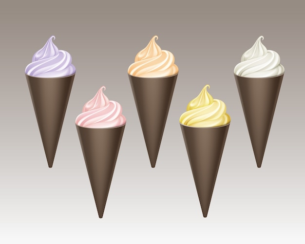 Colorido Lila Claro Rosa Amarillo Blanco Para Servir Suave Cono De Waffle Helado