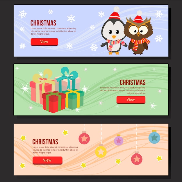 Colorido lindo navidad web banner pingüino búho