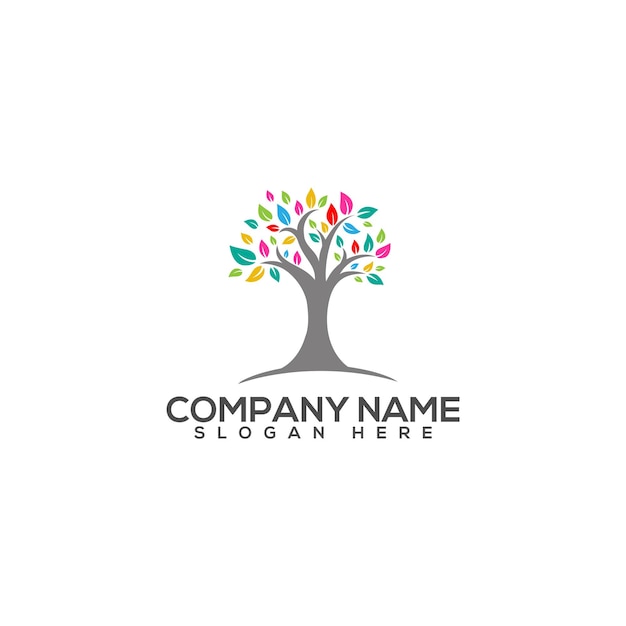 Un colorido logo de árbol hecho por una compañía llamada árbol.