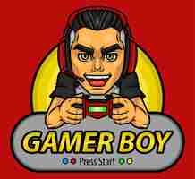 Vector colorido logo de gamer boy con control en mano