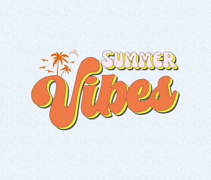 Vector un colorido logotipo de vibraciones de verano con palmeras y un fondo blanco.