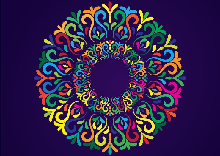 Vector un colorido mandala floral diseño de marco ornamental ilustración vectorial en fondo oscuro