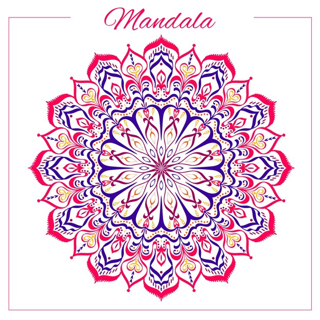 Colorido mandala Ornamento circular oriental brillante con motivos indios rojos y azules