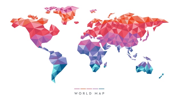 Colorido mapa del mundo vectorial en patrón de triángulo de estilo poligonal