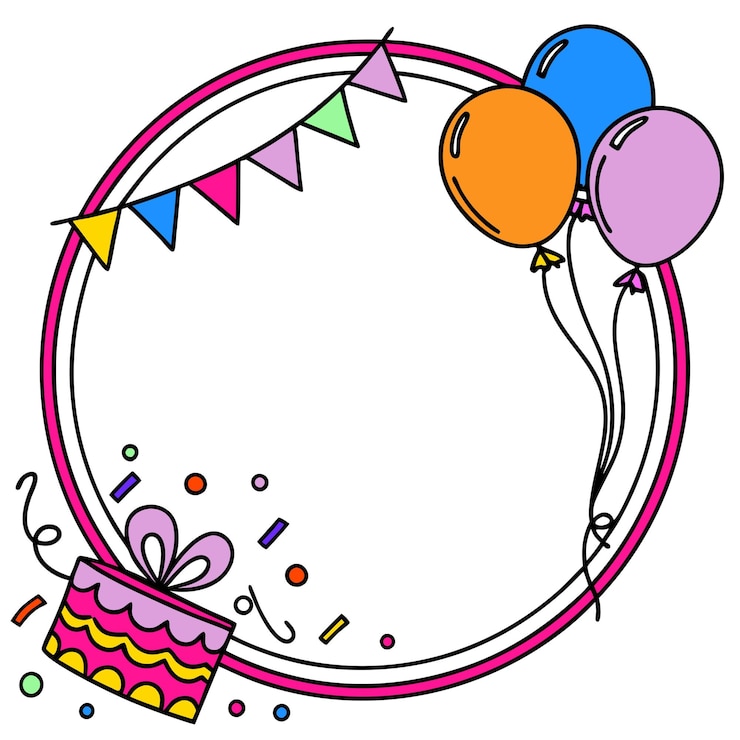 Vector colorido marco de fiesta de cumpleaños con globos y regalo divertido