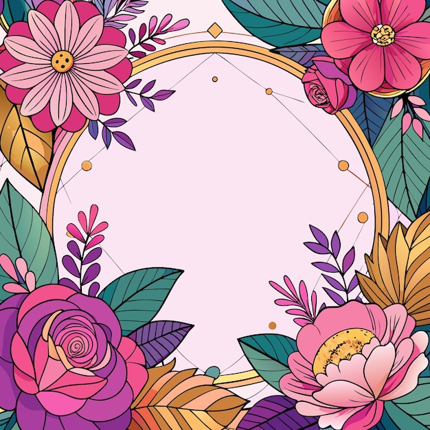 Un colorido marco floral con flores rosas y púrpuras