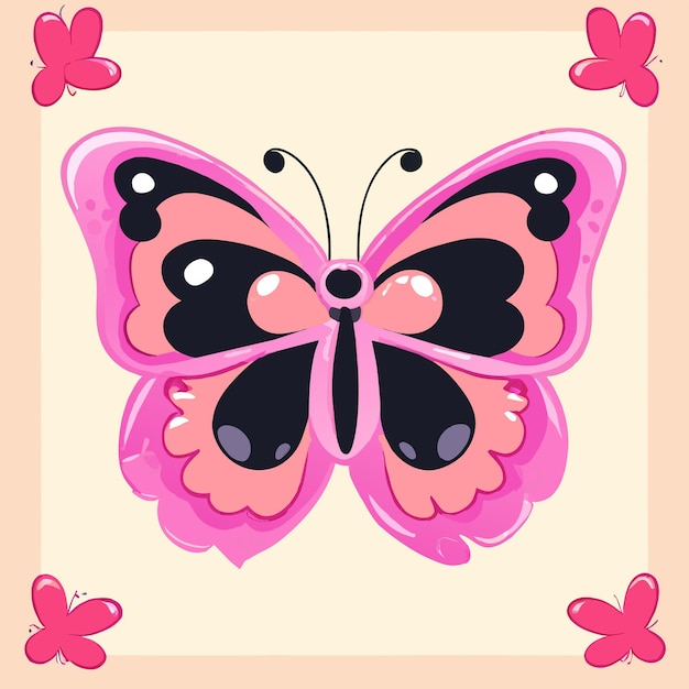 Vector colorido marco de flores mariposa dibujado a mano plano elegante pegatina de dibujos animados concepto de icono aislado