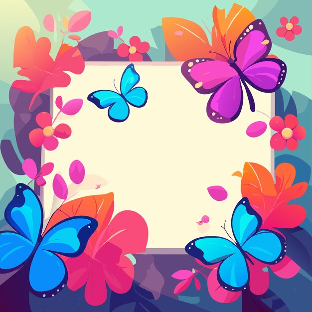 Colorido marco de flores mariposa dibujado a mano plano elegante pegatina de dibujos animados concepto de icono aislado