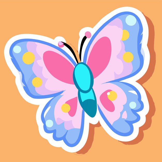 Vector colorido marco de flores mariposa dibujado a mano plano elegante pegatina de dibujos animados concepto de icono aislado