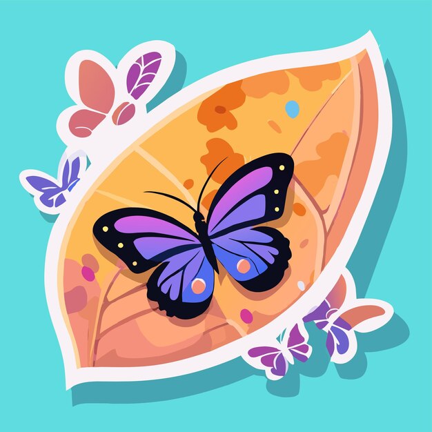 Vector colorido marco de flores mariposa dibujado a mano plano elegante pegatina de dibujos animados concepto de icono aislado