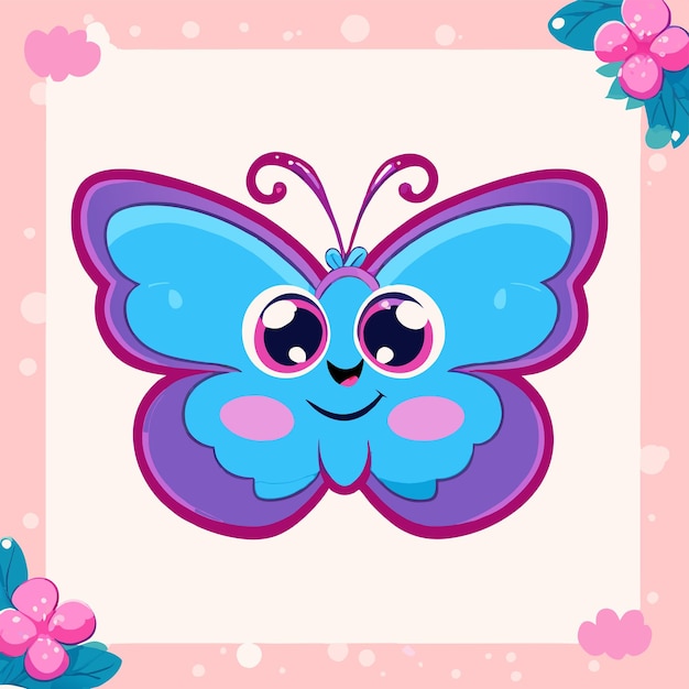 Vector colorido marco de flores mariposa dibujado a mano plano elegante pegatina de dibujos animados concepto de icono aislado