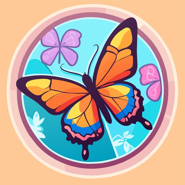 Vector colorido marco de flores mariposa dibujado a mano plano elegante pegatina de dibujos animados concepto de icono aislado