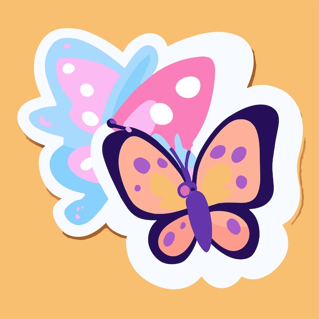 Vector colorido marco de flores mariposa dibujado a mano plano elegante pegatina de dibujos animados concepto de icono aislado