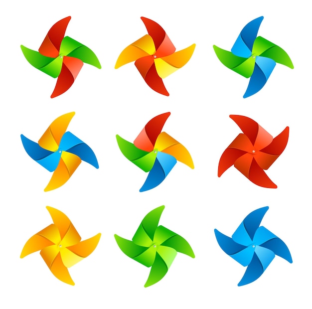 colorido, molino de viento, conjunto, vector