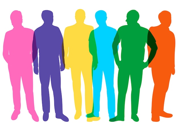 Colorido multitud de personas silueta vector aislado