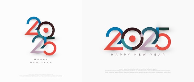 Colorido número de feliz año nuevo 2025 con un tema moderno y limpio Diseño premium para saludos de año nuevo para pancartas, carteles o redes sociales y calendarios