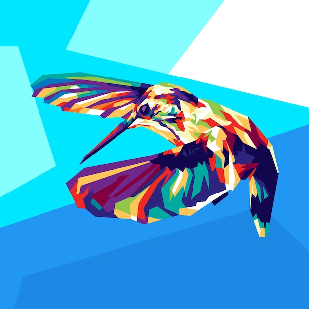 Colorido pájaro volador en la ilustración de estilo pop art