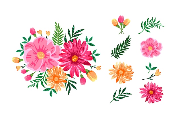 Vector colorido paquete de 2d bouquet floral