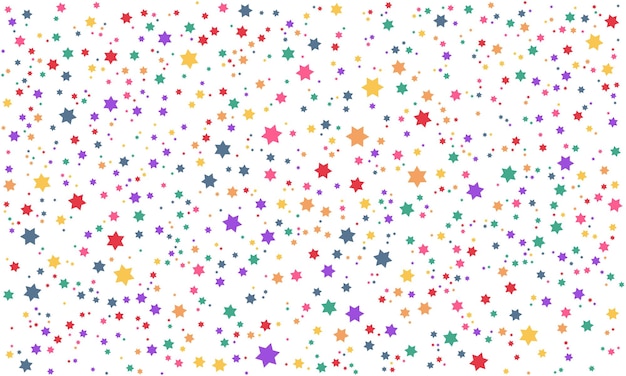 El colorido patrón de confeti de estrellas sobre un fondo blanco