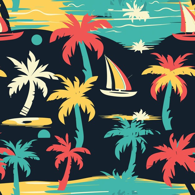 El colorido patrón sin costuras de las palmeras de Hawai